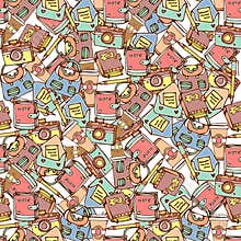 Seamless pattern with various girly teens staff