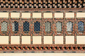 The facade of a private house in Gangtey, Bhutan