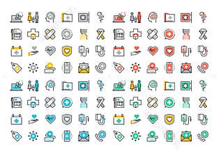 Flat line colorful icons collection of healthcare services