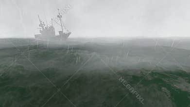 Small fishing boat at stormy night ocean