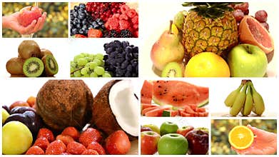 Close up of diverse fruits, montage