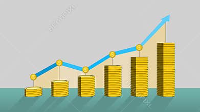 Pile up Golden coins expressed growth profits, and increase infographic box.1