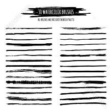 Set of black watercolor, ink hand drawn brush strokes, borders