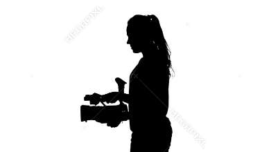 Cinematography. Work of the operator in the studio. White. Silhouette