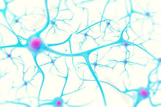 Neurons in the brain on white background with focus effect. 3d illustration