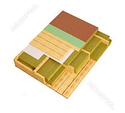 3D computer generated image of wood framing house floors construction detail