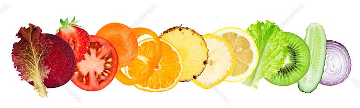 Fresh sliced of fruits and vegetables