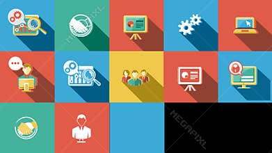Business and Startup Flat Icons Set. 4K. Alpha Channel