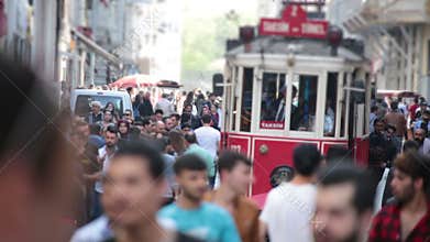 Crowd of people walking the streets. Istanbul/Taksim/Istiklal/April/2016