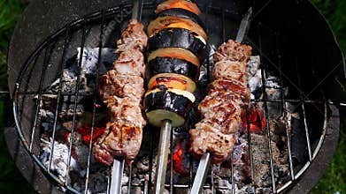 Grilled meat and vegetables time lapse