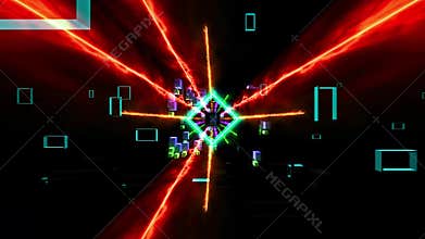 Seamless 3d Animation of color changing sci-fi fantasy dimensional tunnel path or warp zone with laser beam