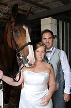 Bridal couple in stable