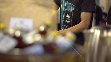 Brew at street market in Thailand. Fair. Night bright light