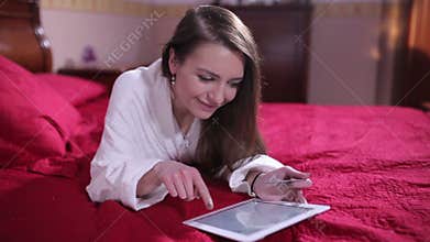 Stunning woman buying goods online.