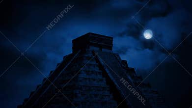 Aztec Pyramid In Jungle At Night