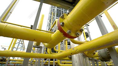 Factory distribution, and industrial processing of natural gas. Many pipelines and valves