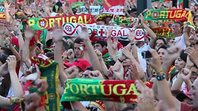 Portuguese fans during video translation of the football match Portugal - France final of the European championship 2016