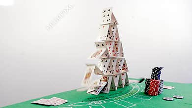 Pyramid House of Cards Falling Down