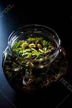 Terrarium made in a jar with carnivore plants