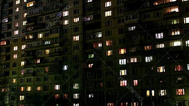 Lights flickering in windows time lapse