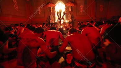 Dancers performing traditional balinese Kecak Trance Fire Dance.