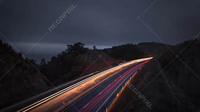 Road in the night with light trails - Azores Sao Miguel Portugal