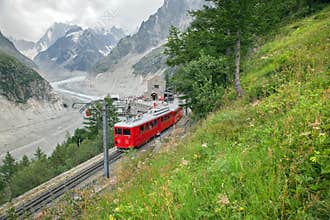 A red train in French Alps