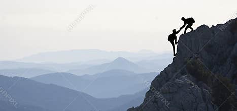 team spirit & Climbers in mountains & success