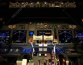 Flight deck of a modern airliner.