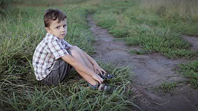 Portrait of sad little boy