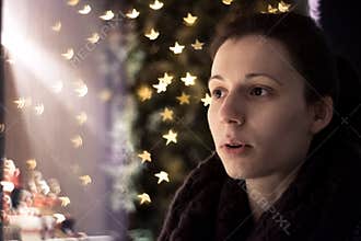 Wow! Girl amazed by Christmas decorations