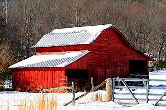Red Barn In Snow