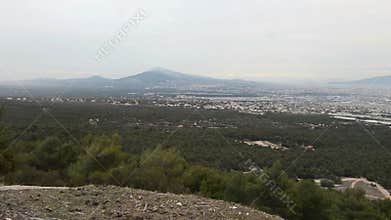 Landscape of Attica Greece as seen from Parnes mountain a snowy winter day