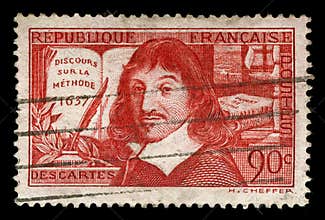 Vintage french stamp depicting Rene Descartes