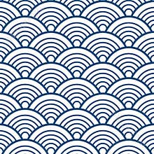 Indigo Navy Blue Traditional Wave Japanese Chinese Seigaiha Pattern Background