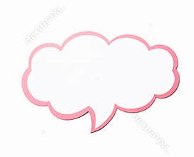 Speech bubble as a cloud with pink border isolated on white background. Copy space