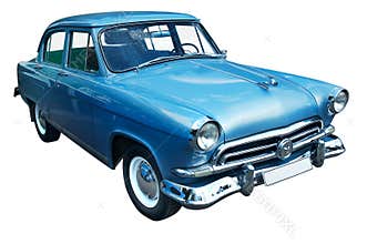 Classic blue retro car isolated