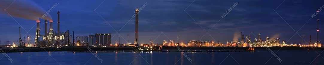 Refinery at night panorama