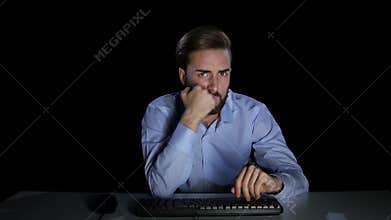 Young man disgusted by viewing the uploaded file