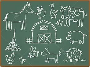 Farm Animal on ChalkBoard