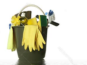 Isolated cleaning supplies wet bucket