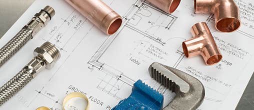 Plumbers Tools and Plumbing Materials Banner on House Plans