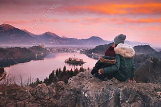 Family travel Europe. Bled Lake, Slovenia.