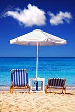 Sunbeds at Plaka beach on Naxos island