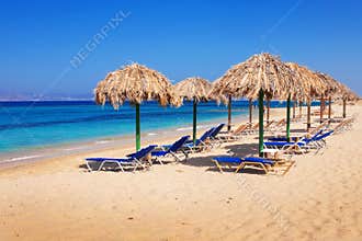 Sunbeds on Plaka beach, Naxos island