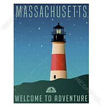 Massachusetts, United States travel poster or luggage sticker
