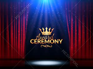 Award ceremony design template. Award event with red curtains. Performance premiere ceremony design