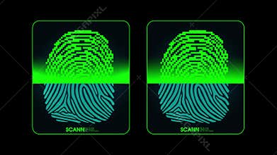 The process of fingerprint scanning - digital security system, two result - access granted and denied, alpha matte