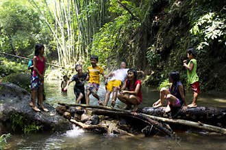 Children playing in a river