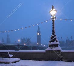 London skyline snow scene